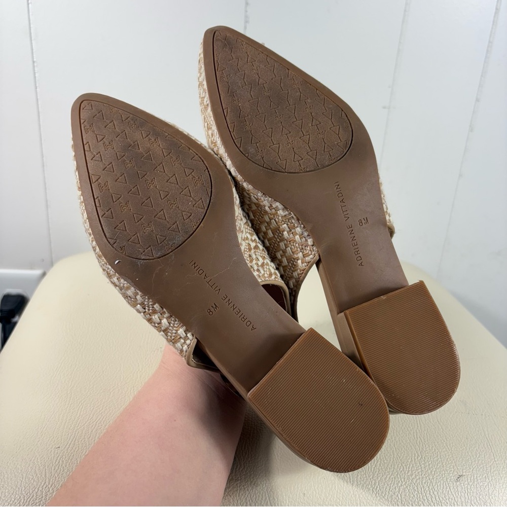Adrienne Vittadini Rattan Woven Slingback Mule Flats Gold Buckle 8M 8 Career - Picture 6 of 7